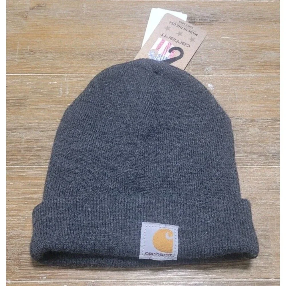 NEW Carhartt Iconic Youth Unisex Carhartt Coal Heather Acrylic Knit Hat Beanie